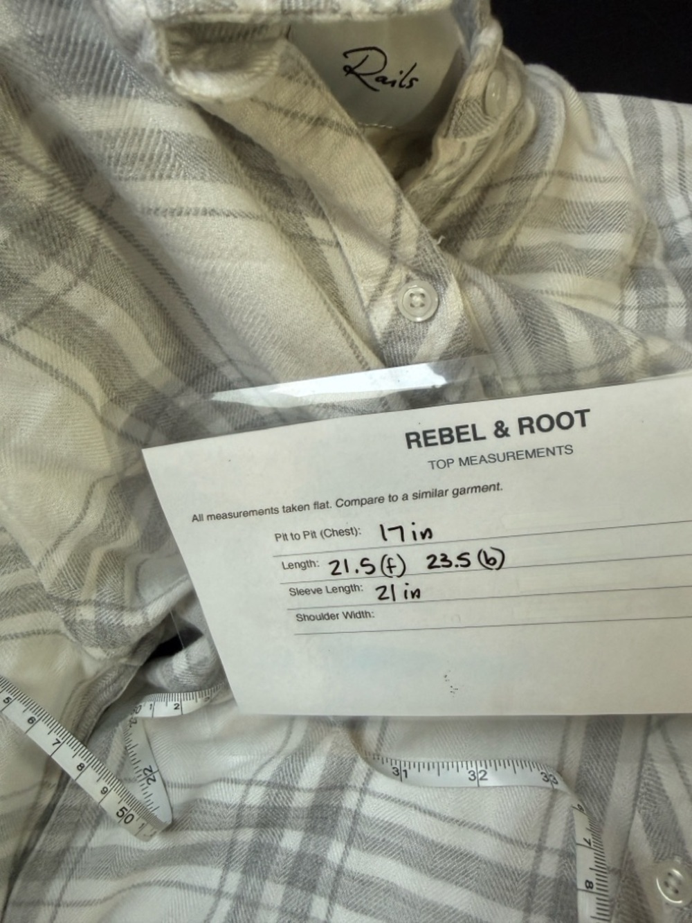 Rails Hunter Plaid Button Down Shirt White Gray Soft Flannel-Style Top XS - Picture 9 of 9